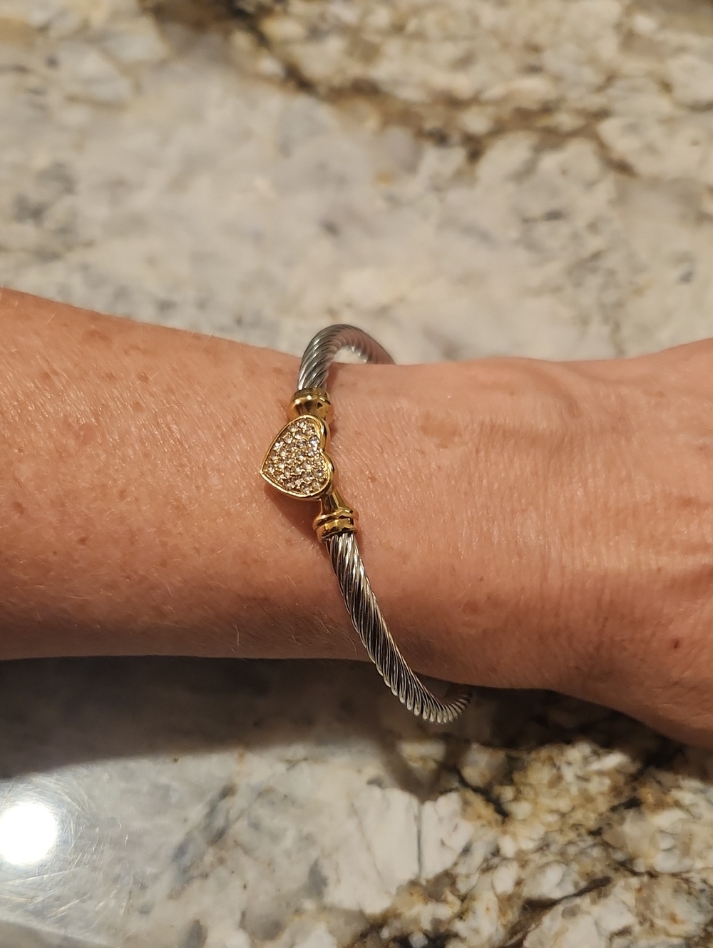 Heart Pave Cable Bracelet - Silver And Goldtone. - Picture 2 of 8